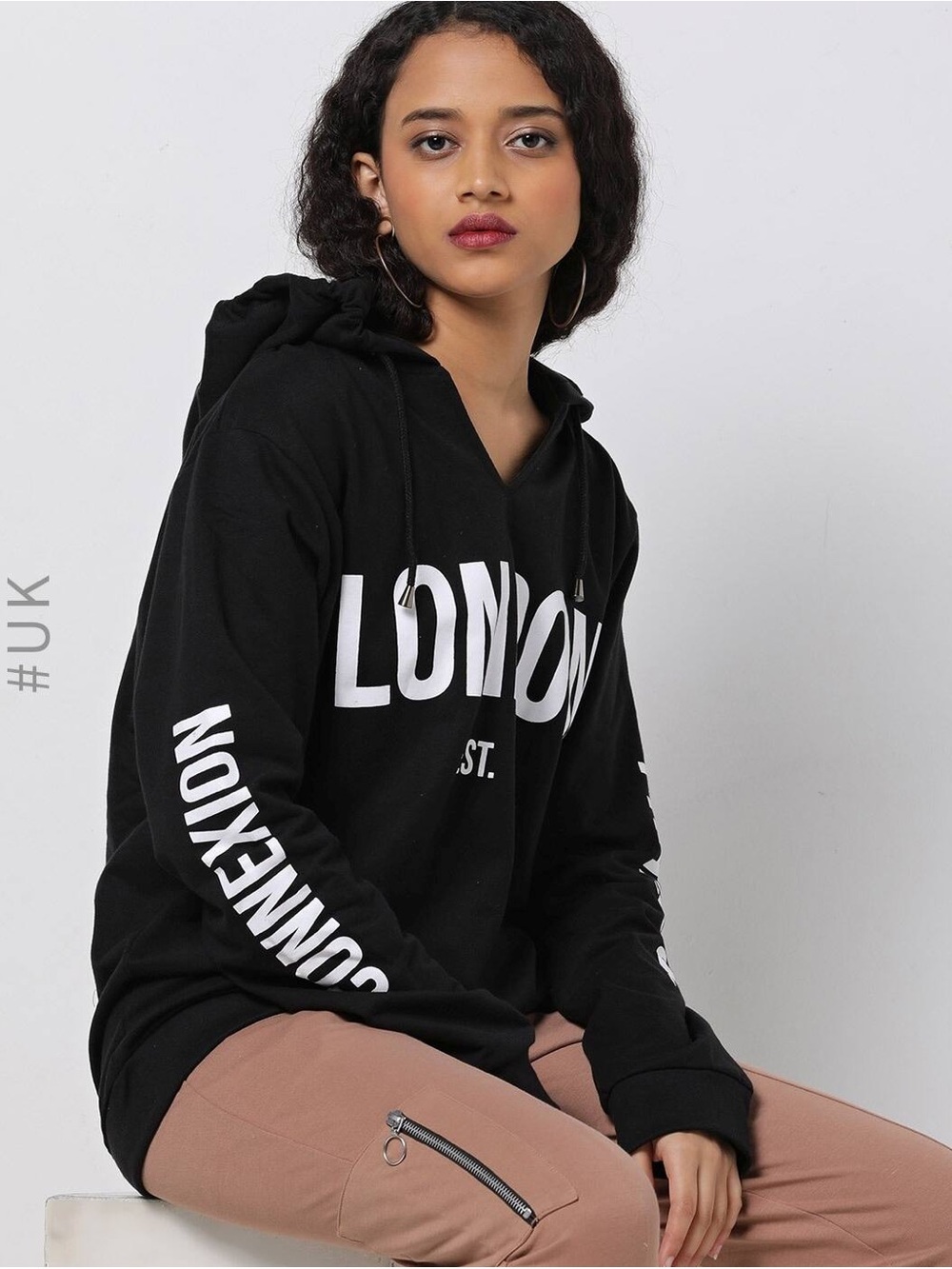 French Connection Black Hoodie with White 'LONDON' Graphic
